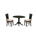 3Pc Dining Set2 Wooden Chair, Seat, Slatted Chair Back Drop Leaves Table Black Finish