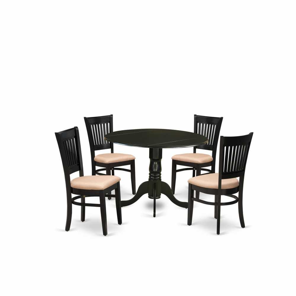 5Pc Dining Set4 Wooden Chairs, Seat, Slatted Chair Back Drop Leaves Table Black Finish