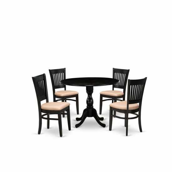 5Pc Kitchen Dining Set4 Wood Chair, Seat, Slatted Chair Back Drop Leaves Table Black Finish