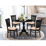 5Pc Kitchen Dining Set4 Wood Chair, Seat, Slatted Chair Back Drop Leaves Table Black Finish