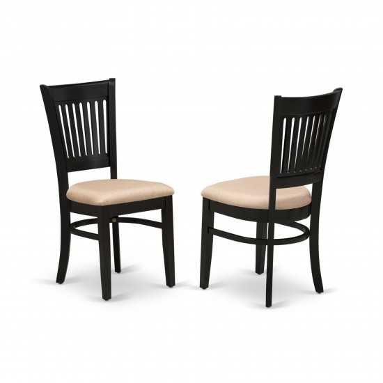 Dining Chairs 2-Piece Set- Linen Fabric Seat And Slatted Back, Black- Set Of 2