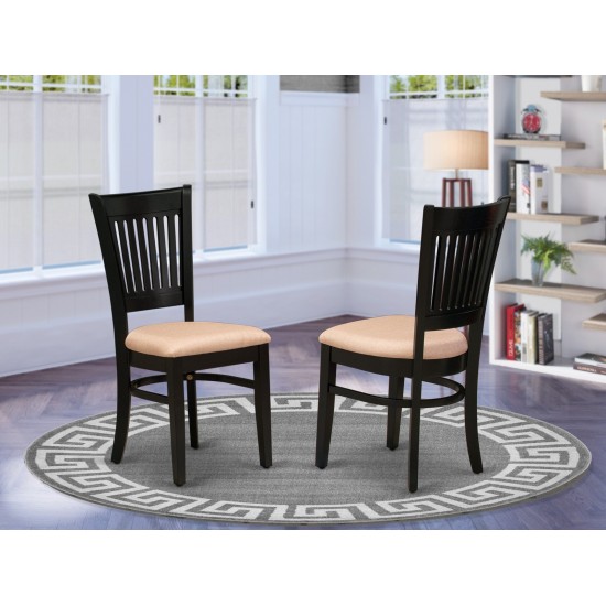 Dining Chairs 2-Piece Set- Linen Fabric Seat And Slatted Back, Black- Set Of 2