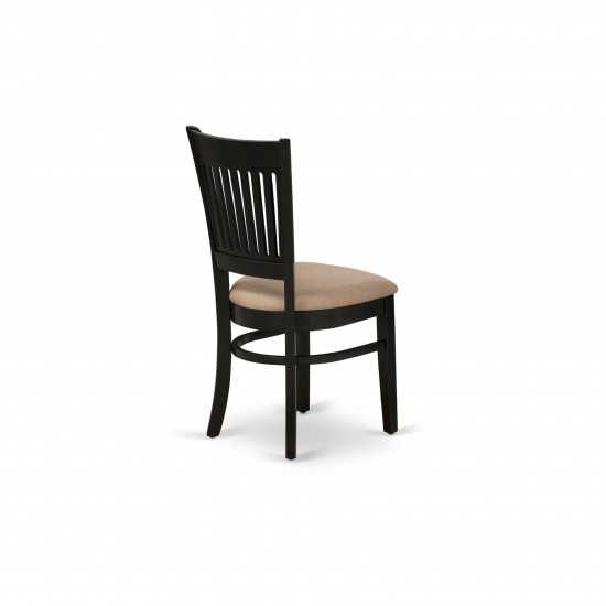 Dining Chairs 2-Piece Set- Linen Fabric Seat And Slatted Back, Black- Set Of 2