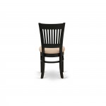 Dining Chairs 2-Piece Set- Linen Fabric Seat And Slatted Back, Black- Set Of 2