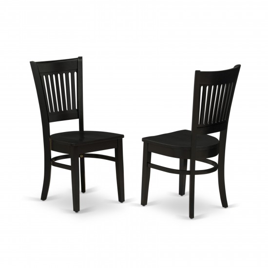 Wooden Dining Chair 2-Piece Set- Wooden Seat And Slatted Back, Black- Set Of 2