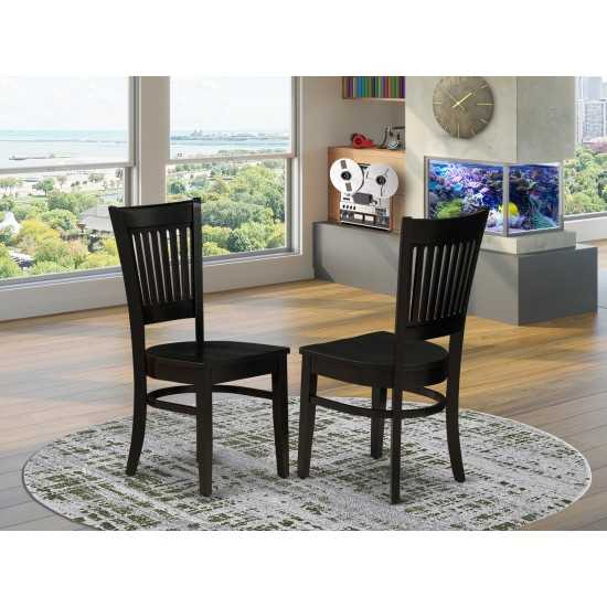 Wooden Dining Chair 2-Piece Set- Wooden Seat And Slatted Back, Black- Set Of 2