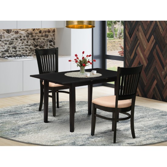 3-Pc Dining Table Set 2 Kitchen Chairs, Butterfly Leaf Dining Table, Black