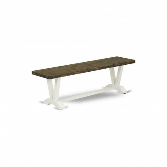 V-Style 15X60 In Dining Bench, Linen White Leg, Distressed Jacobean 418 Top Finish