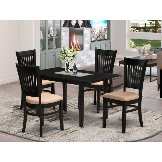 5-Pc Dinette Set 4 Dining Chairs, Butterfly Leaf Wood Dining Table, Black