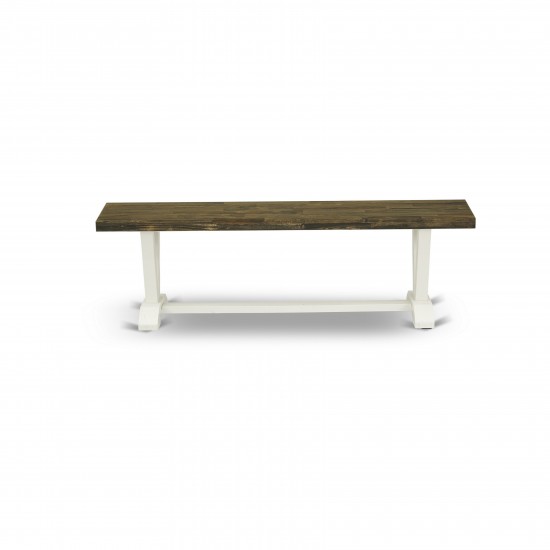 V-Style 15X60 In Dining Bench, Linen White Leg, Distressed Jacobean 418 Top Finish