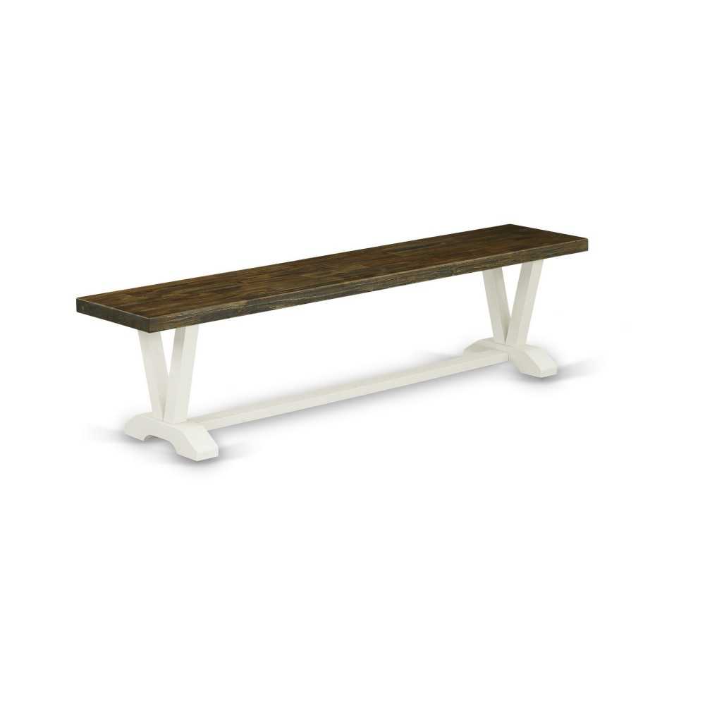 V-Style 15X72 In Dining Bench, Linen White Leg, Distressed Jacobean 418 Top Finish