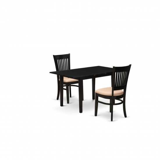 3-Pc Dining Table Set 2 Dining Chairs, Butterfly Leaf Dining Table, Black