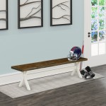 V-Style 15X72 In Dining Bench, Linen White Leg, Distressed Jacobean 418 Top Finish