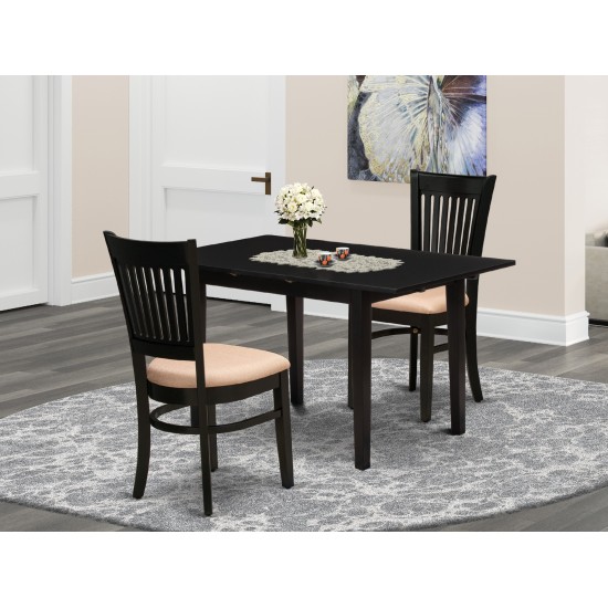 3-Pc Dining Table Set 2 Dining Chairs, Butterfly Leaf Dining Table, Black