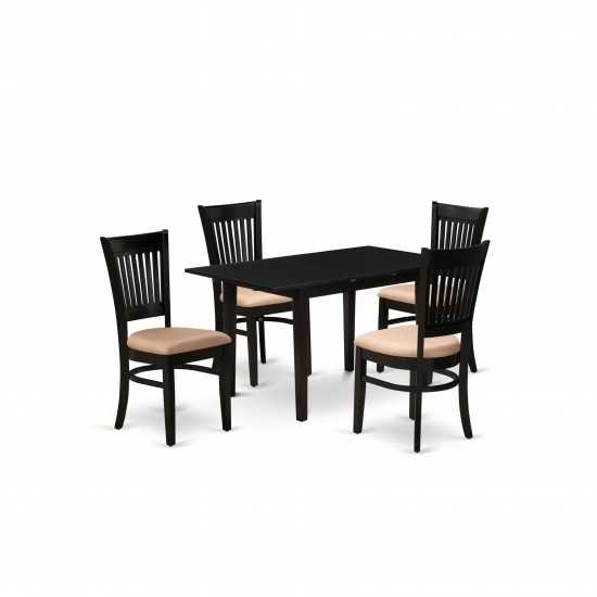 5-Pc Kitchen Set 4 Wood Dining Chairs, Butterfly Leaf Small Dining Table, Black