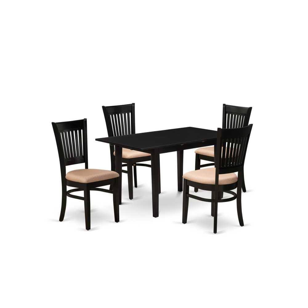 5-Pc Kitchen Set 4 Wood Dining Chairs, Butterfly Leaf Small Dining Table, Black