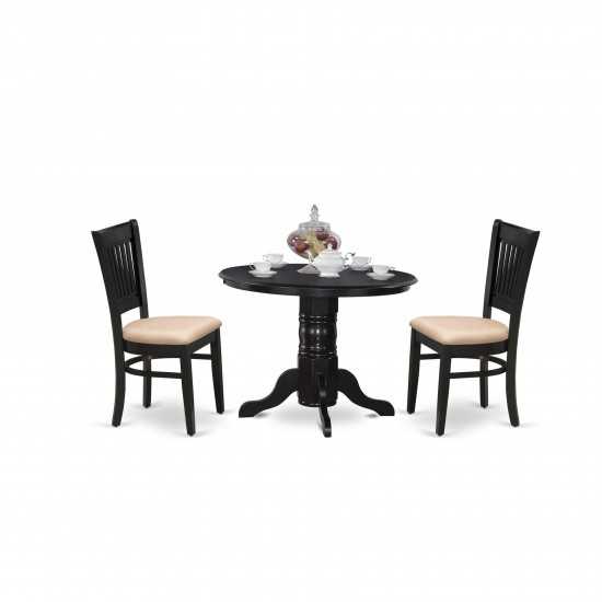 3Pc Dining Set2 Dining Chair, Kitchen Table Seat, Slatted Chair Back Black Finish