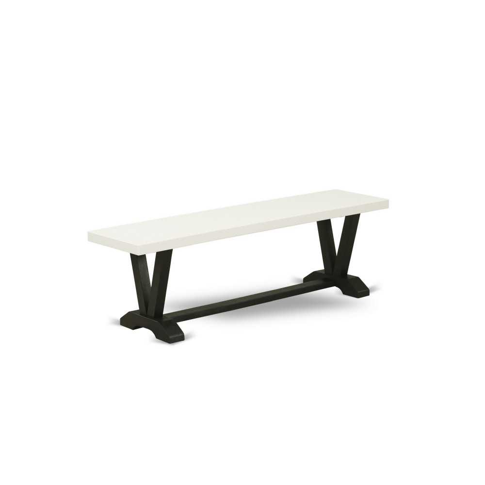 V-Style 15X60 In Dining Bench With Wirebrushed Black Leg And Linen White Top V-Style 15X60 In Dining Bench With Wirebrushed Black Leg And Linen White Top