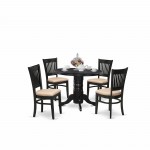 5-Pc Kitchen Dining Set4 Dining Chair, Round Kitchen Table Seat, Slatted Chair Back Black Finish