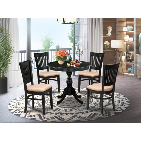 5-Pc Kitchen Dining Set4 Dining Chair, Round Kitchen Table Seat, Slatted Chair Back Black Finish