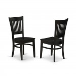 5Pc Kitchen Dining Set4 Dining Chair, Round Table Wooden Seat, Slatted Chair Back Black Finish