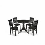 5-Pc Dining Set4 Dining Chairs, Table Wooden Seat, Slatted Chair Back Black Finish