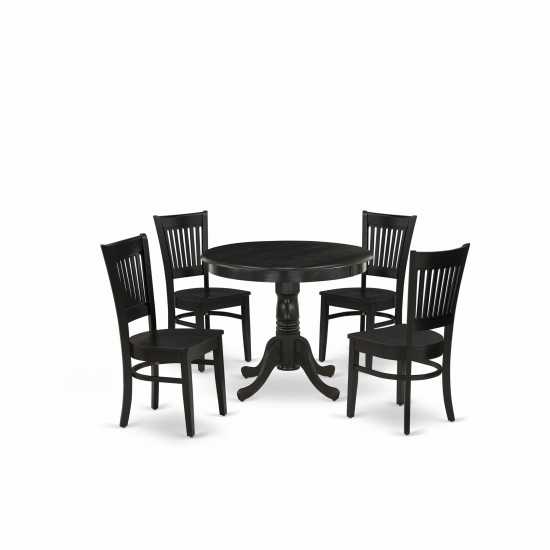 5-Pc Dining Set4 Dining Chairs, Table Wooden Seat, Slatted Chair Back Black Finish