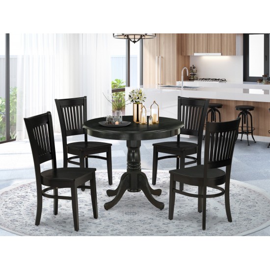 5-Pc Dining Set4 Dining Chairs, Table Wooden Seat, Slatted Chair Back Black Finish