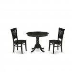 3Pc Dining Set2 Kitchen Chair, Table Wooden Seat, Slatted Chair Back Black Finish