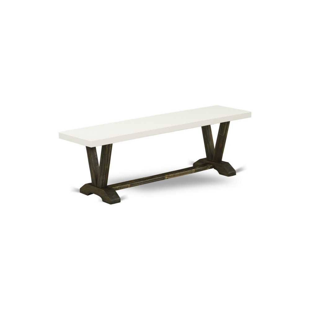 V-Style 15X60 In Dining Bench, Distressed Jacobean 418 Leg And Linen White Top V-Style 15X60 In Dining Bench, Distressed Jacobean 418 Leg And Linen White Top