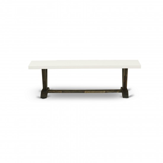 V-Style 15X60 In Dining Bench, Distressed Jacobean 418 Leg And Linen White Top