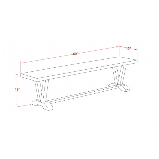 V-Style 15X60 In Dining Bench, Distressed Jacobean 418 Leg And Linen White Top