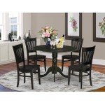 5Pc Dinette Set4 Dining Chair, Wooden Seat, Slatted Chair Back Drop Leaves Table Black Finish