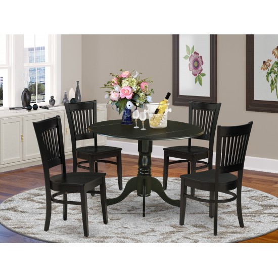 5Pc Dinette Set4 Dining Chair, Wooden Seat, Slatted Chair Back Drop Leaves Table Black Finish