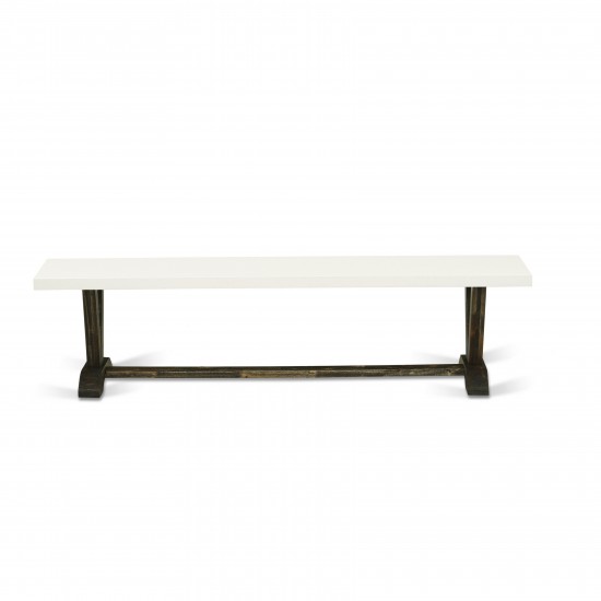 V-Style 15X72 In Dining Bench, Distressed Jacobean 418 Leg And Linen White Top