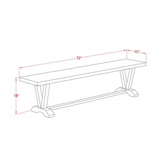 V-Style 15X72 In Dining Bench, Distressed Jacobean 418 Leg And Linen White Top