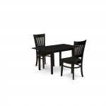 3Pc Dinette Set 2 Dining Chairs, Butterfly Leaf Small Dining Table, Black