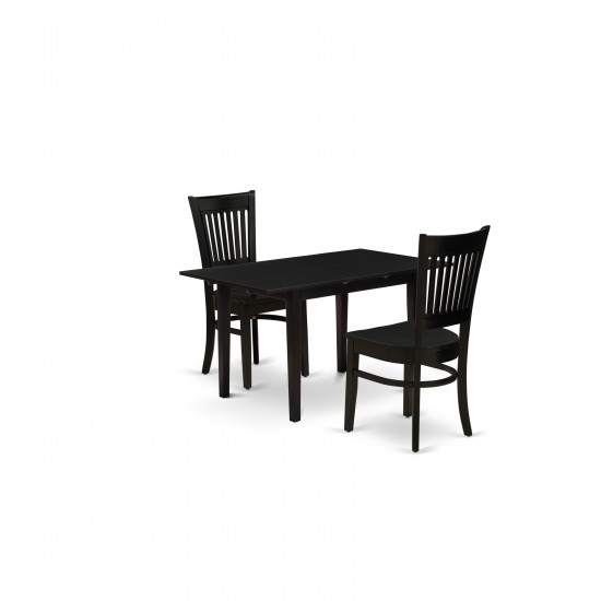 3Pc Dinette Set 2 Dining Chairs, Butterfly Leaf Small Dining Table, Black