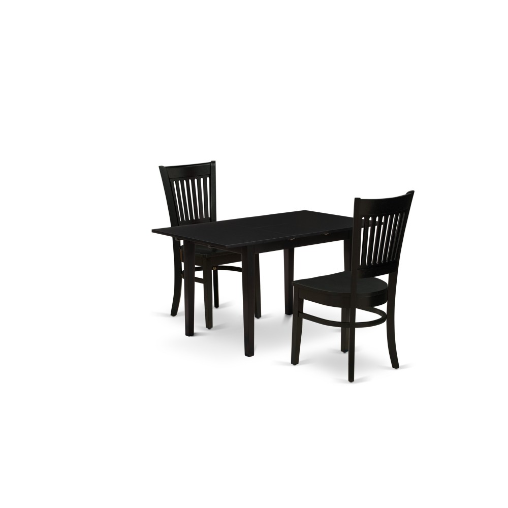 3Pc Dinette Set 2 Dining Chairs, Butterfly Leaf Small Dining Table, Black 3Pc Dinette Set 2 Dining Chairs, Butterfly Leaf Small Dining Table, Black