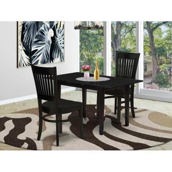 3Pc Dinette Set 2 Dining Chairs, Butterfly Leaf Small Dining Table, Black