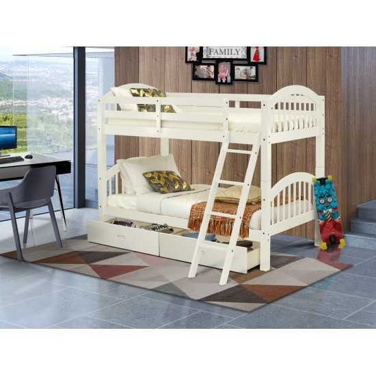 East West Furniture Verona Twin Bunk Bed In White Finish With Under Drawer