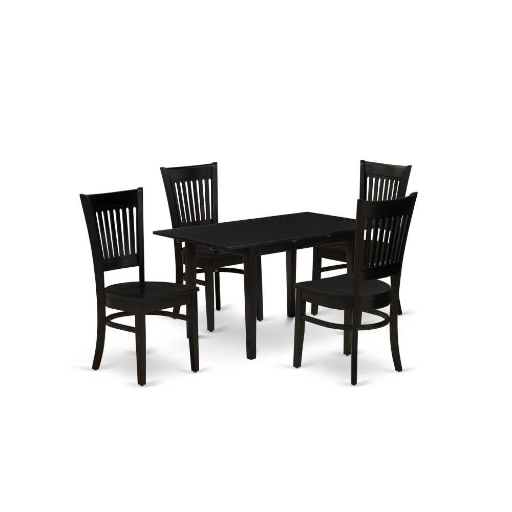 5Pc Dinette Set 4 Wood Dining Chairs, Butterfly Leaf Dining Table, Black