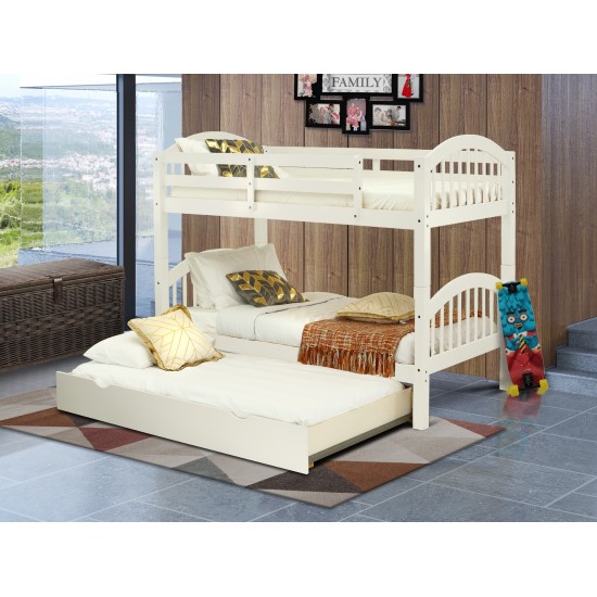 Verona Twin Bunk Bed In White Finish With Convertible Trundle & Drawer