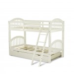 Verona Twin Bunk Bed In White Finish With Convertible Trundle & Drawer