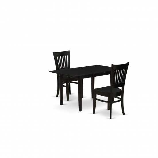 3Pc Dining Table Set 2 Dining Chairs, Butterfly Leaf Dining Table, Black