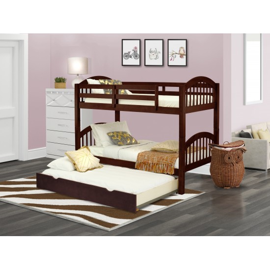 Verona Twin Bunk Bed In Java Finish With Convertible Trundle & Drawer