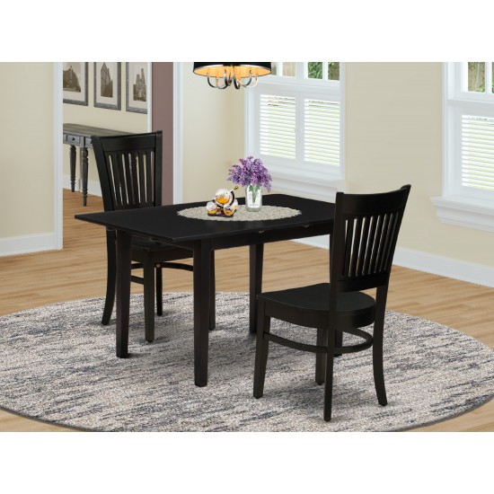 3Pc Dining Table Set 2 Dining Chairs, Butterfly Leaf Dining Table, Black