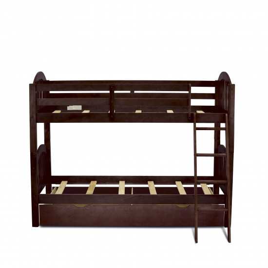 Verona Twin Bunk Bed In Java Finish With Convertible Trundle & Drawer