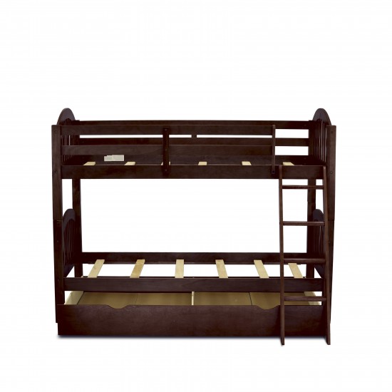 Verona Twin Bunk Bed In Java Finish With Convertible Trundle & Drawer