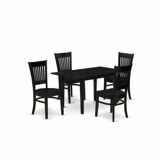 5Pc Wood Dinette Set4 Wood Dining Chairs, Small Butterfly Leaf Table, Black